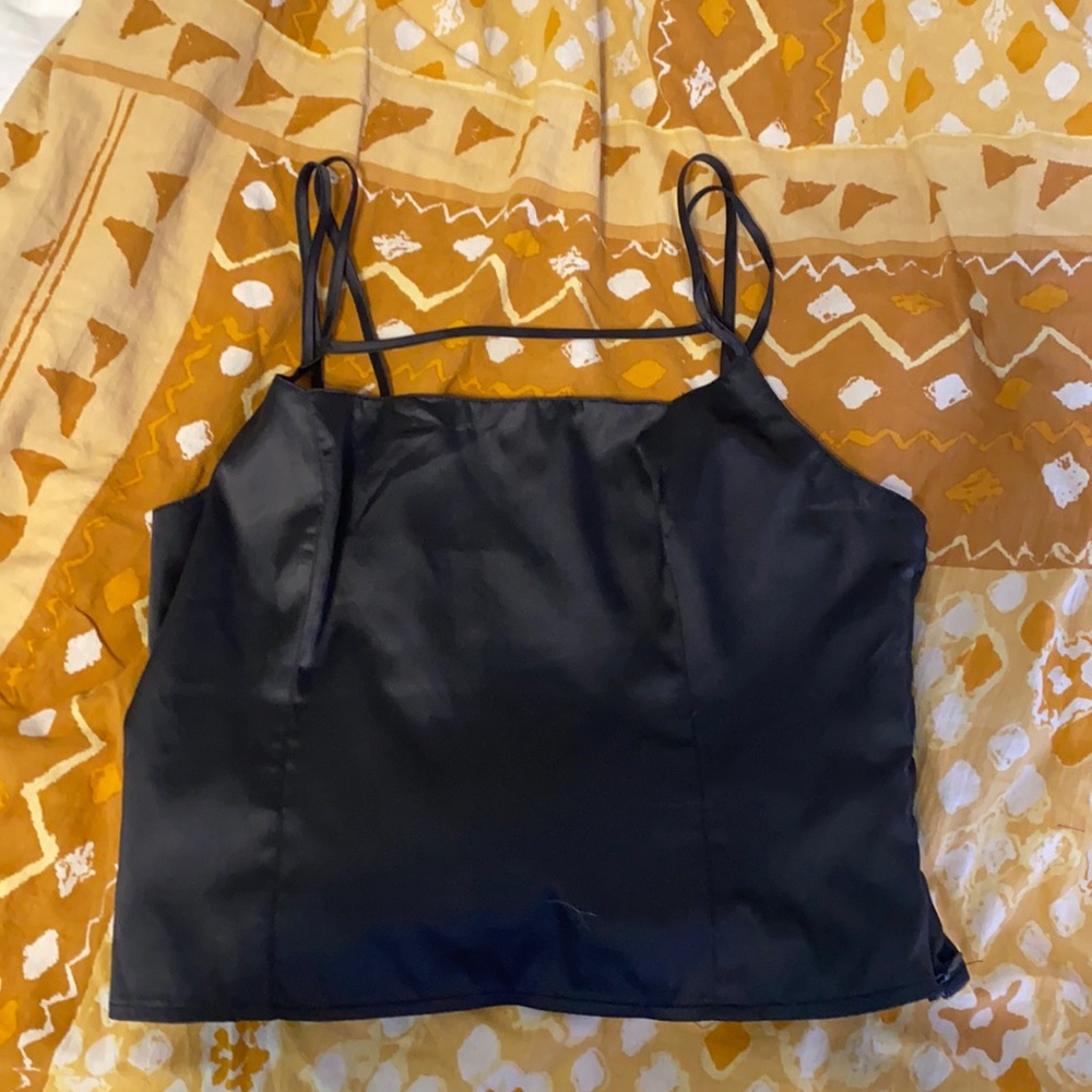 Urban Outfitters Black satin strappy cage tank medium